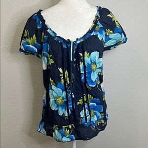 Hollister Floral Logo Boho Blouse Blue Size Medium